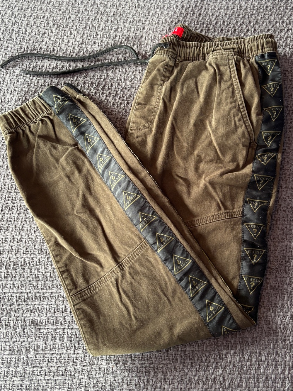 Guess Men’s Olive Tactical Moto Joggers with Branded Side Tape Gusseted Durable